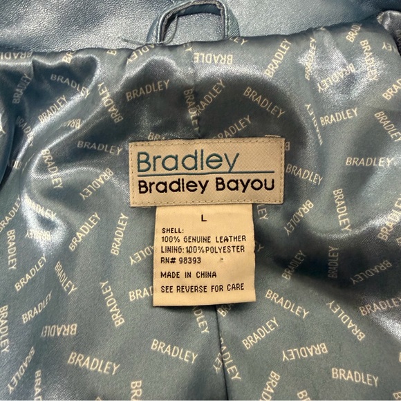 Y2K Metallic Blue Pearl Genuine Leather Blazer Jacket | Size L | Sex & the City - Picture 4 of 10